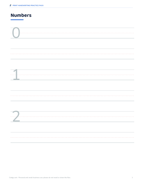 Preview of Printable Numbers 0–9 Handwriting Sheet