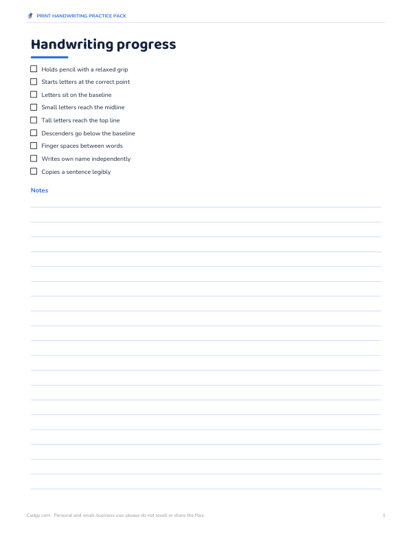 Preview of Printable Handwriting Progress Checklist