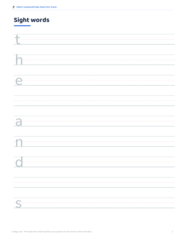 Preview of Printable Sight Words Handwriting Sheet